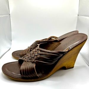 Dark Brown Leather Michael Kors Huarache Style Wedge Size 9